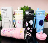 Bentomart Floral Theme Tumbler with Straw Lid and Carry Strap - 800ML