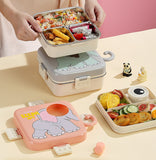 Super Elephant Cartoon Stainless Steel Lunch Box - 3 Grid ( 1120ml + 70ml )