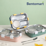 Bentomart 3 Grid Stainless Steel Lunch Box with Soup Bowl - 750ml + 150ml
