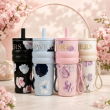 Bentomart Floral Theme Tumbler with Straw Lid and Carry Strap - 800ML
