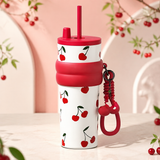 Korean Cute Cherry Theme Tumbler with Straw & Handle - 700ml