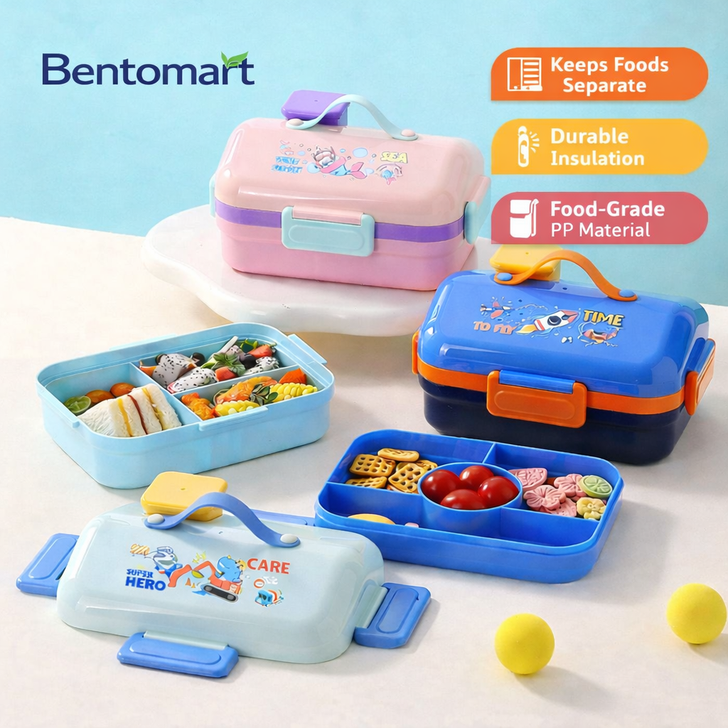 HOUSE Partition Kids PP Lunch Box 3 Compartment - ( 1100ml + 150ml )