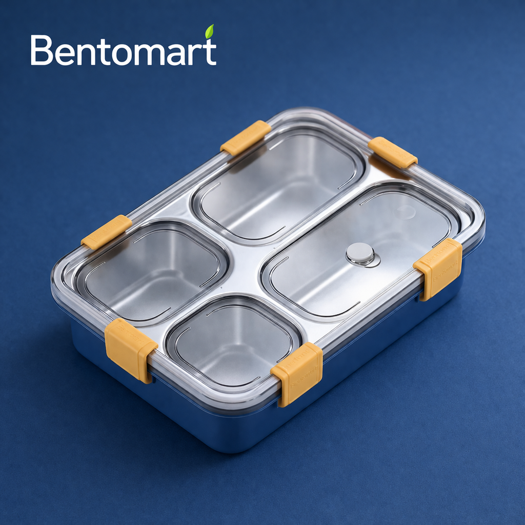 Bentomart Premium 4 Grid Stainless Steel Lunch Box - 900ml