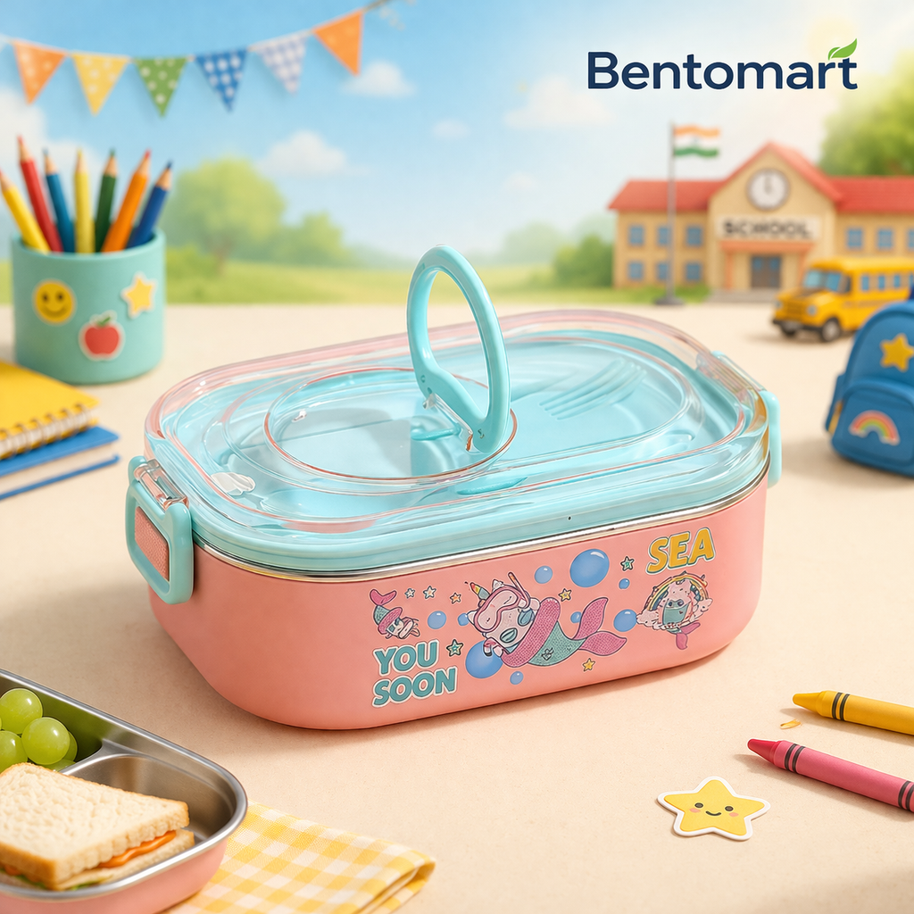 Single Grid Stainless Steel Lunch Box - 2 Compartment ( 850ml + 150ml )