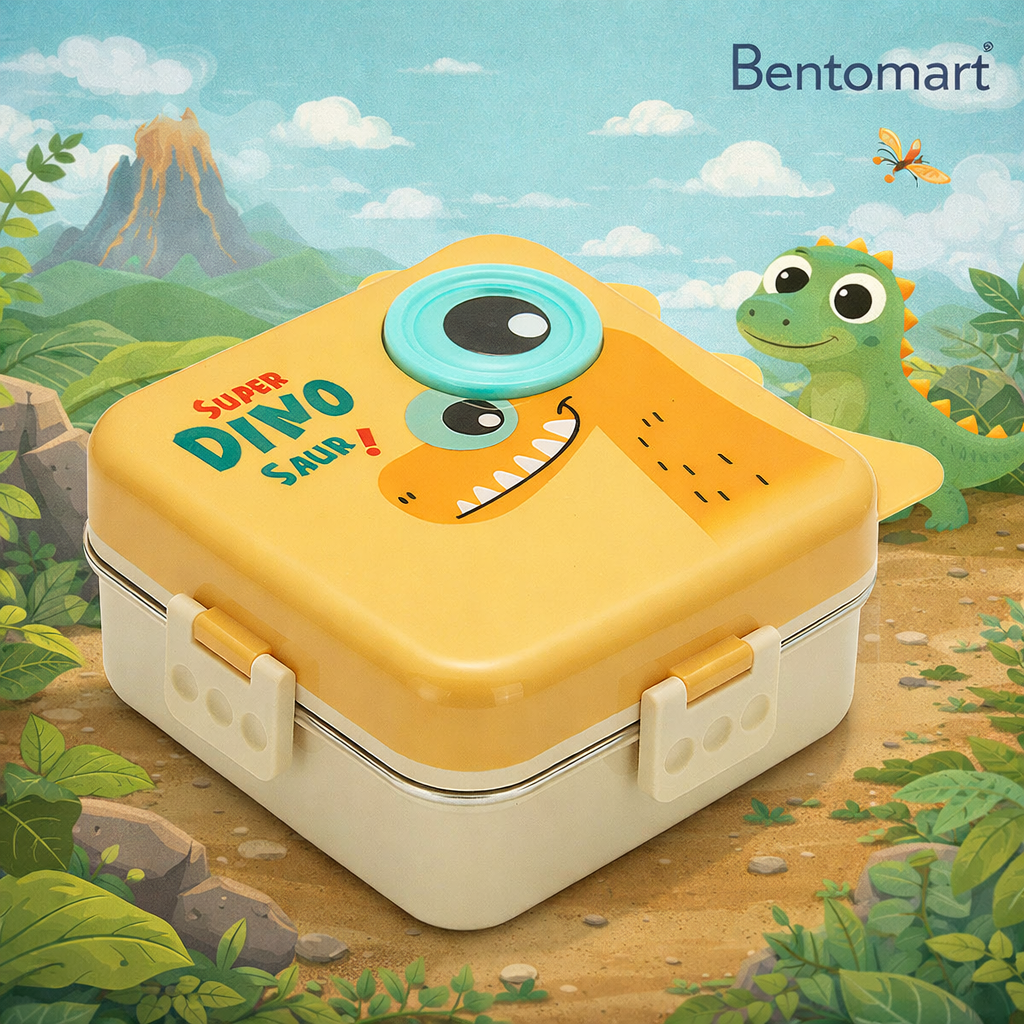 Super Dino Cartoon Stainless Steel Lunch Box - 3 Grid ( 1120ml + 70ml )