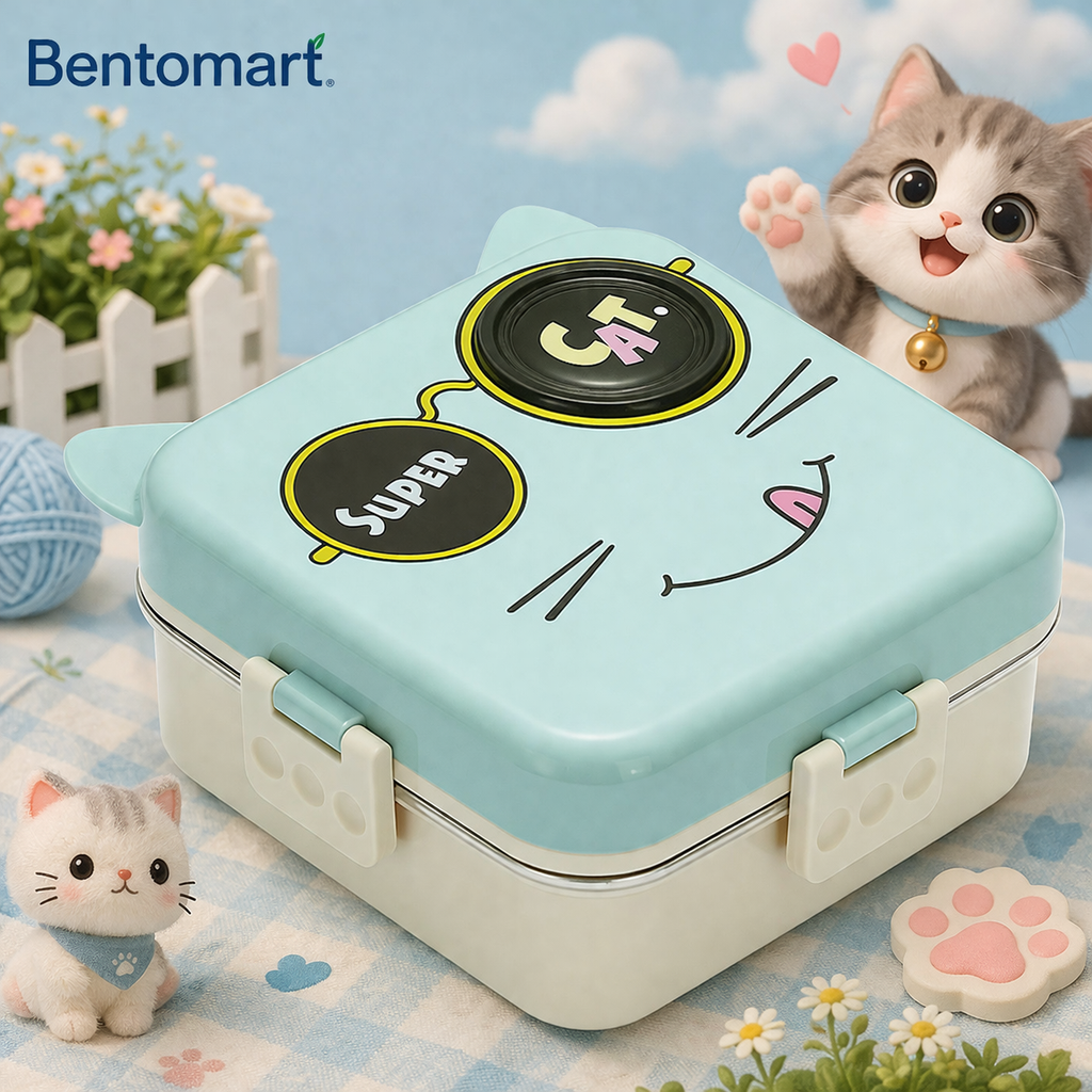 Super Kitten Cartoon Stainless Steel Lunch Box - 3 Grid ( 1120ml + 70ml )