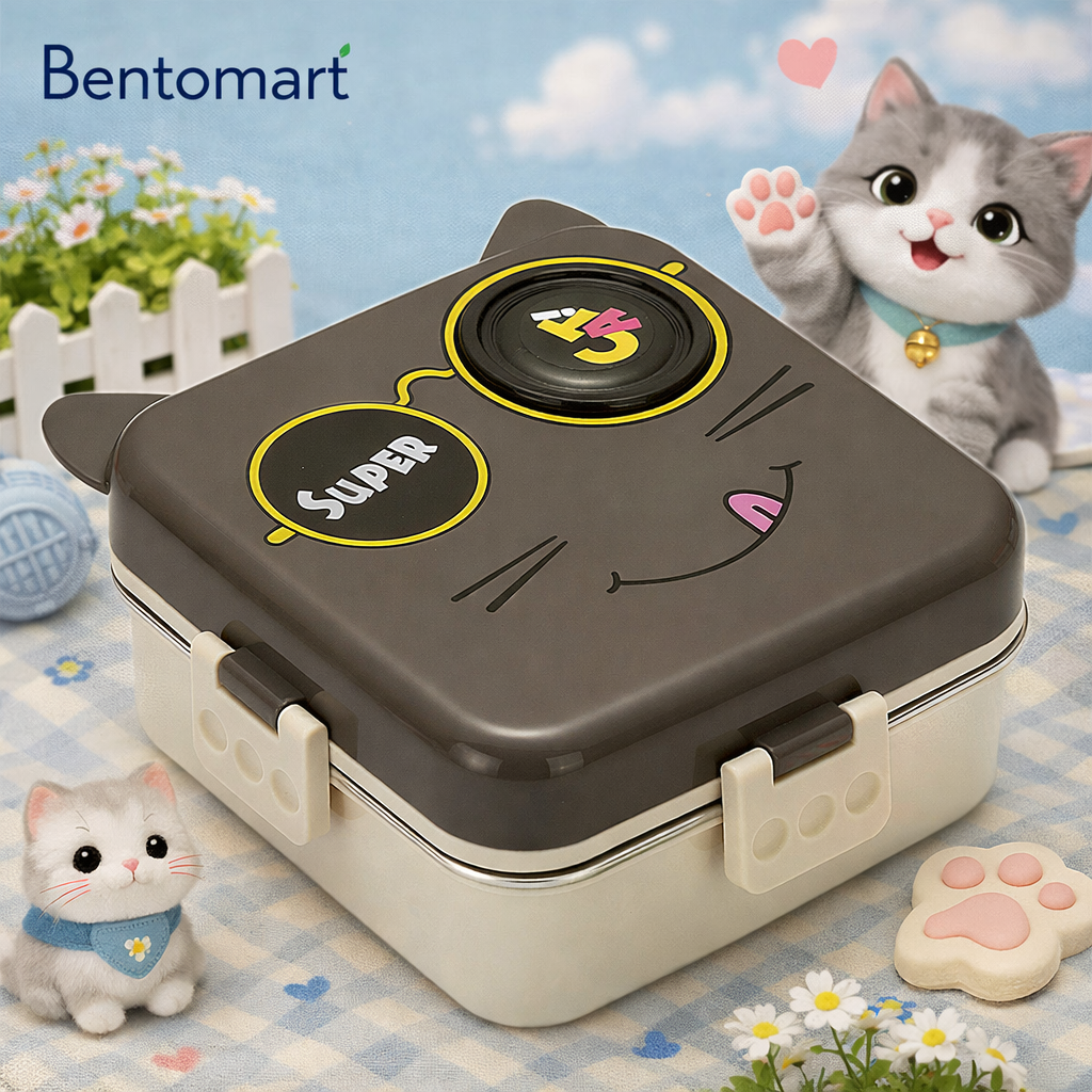 Super Kitten Cartoon Stainless Steel Lunch Box - 3 Grid ( 1120ml + 70ml )
