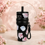 Bentomart Floral Theme Tumbler with Straw Lid and Carry Strap - 800ML