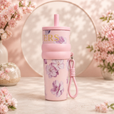 Bentomart Floral Theme Tumbler with Straw Lid and Carry Strap - 800ML