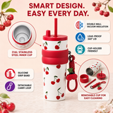 Korean Cute Cherry Theme Tumbler with Straw & Handle - 700ml