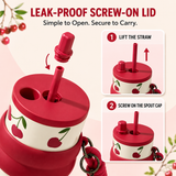 Korean Cute Cherry Theme Tumbler with Straw & Handle - 700ml