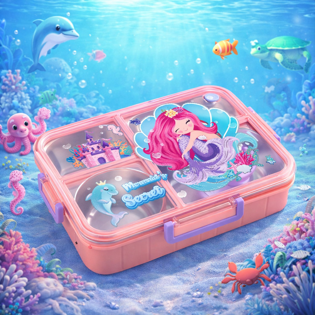 Adorable Stainless Steel Lunch Box - 4 Compartment ( 900ml + 80ml )