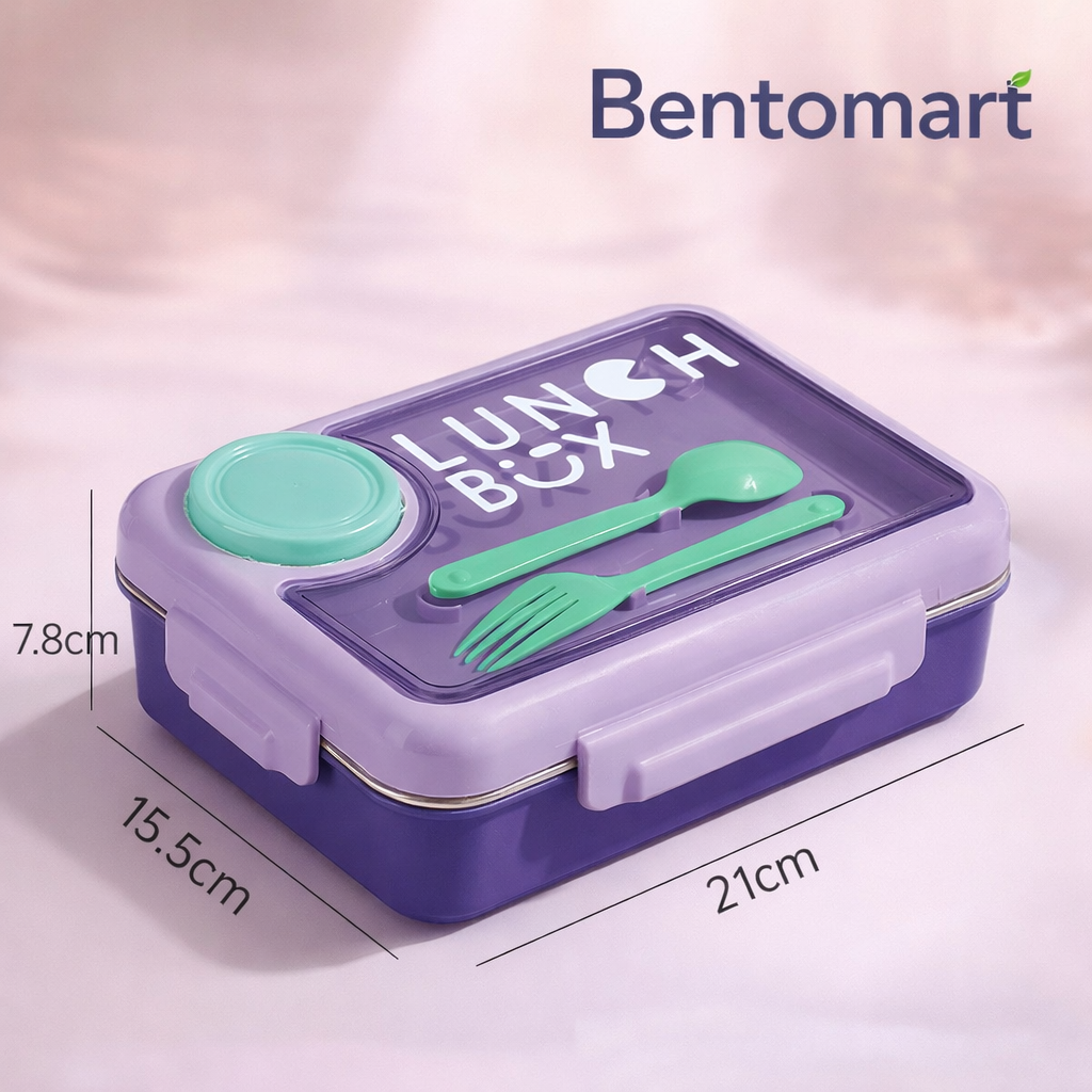 Premium Stainless Steel Lunch Box with Cutlery - 3 Compartment ( 750ml + 80ml )