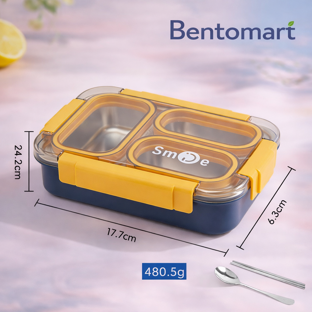 Independent Sealing Stainless Steel Lunch Box - 3 Compartment ( 710 ml )