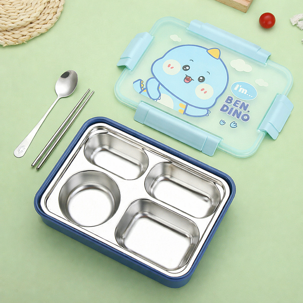 Cute Duck / Dino / Unicorn Stainless Steel Lunch Box - 4 Compartment ( 1000ml )
