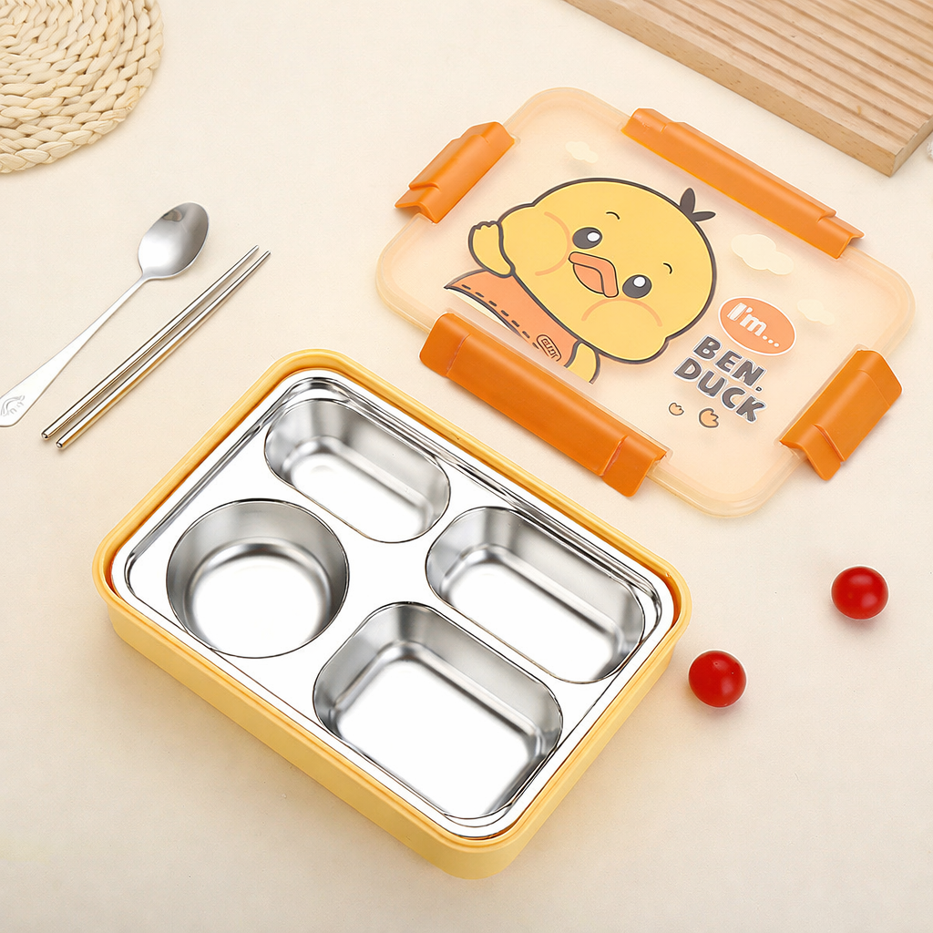 Cute Duck / Dino / Unicorn Stainless Steel Lunch Box - 4 Compartment ( 1000ml )
