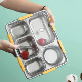 Bentomart Premium 5 Grid Stainless Steel Lunch Box - 1280ml + 250ml