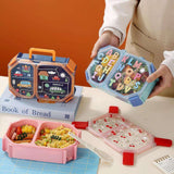 Cute Square 3-Compartment Plastic Bento Box with Leak-Proof Lid - 980ml