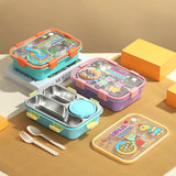 UV Printed Cartoon 3 Grid Bento Box - 700 + 150ml
